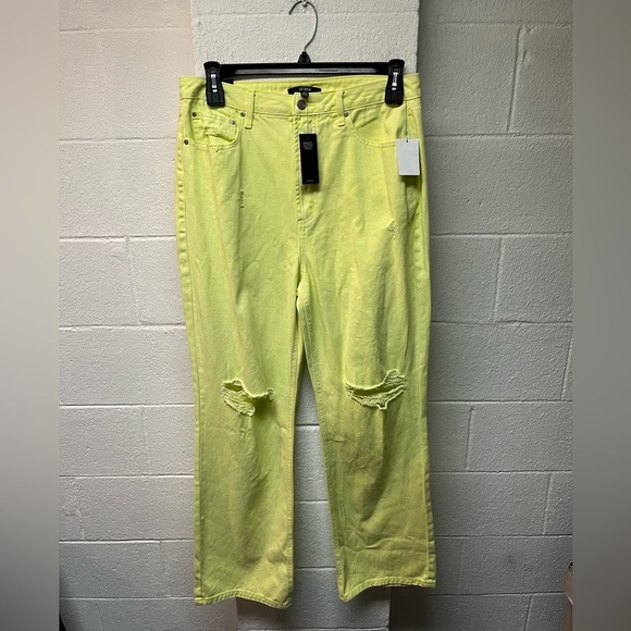 AFRM Yellow Straight Leg Jeans Distressed Style - Picture 1 of 5